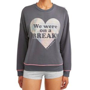 Friends "We Were on a Break!" Cozy Comfy Sleep Shirt Gray w Pink Stripe - M